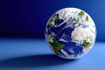Detailed 3D Earth Globe with Continents and Oceans Displaying Realistic Landmasses and Water Bodies on a Blue Background