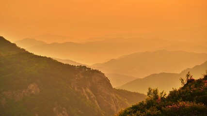 Beautiful mountain ridge and sunrise scenery in Korea