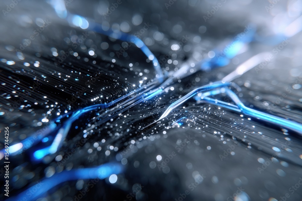 Poster Abstract futuristic glowing network of illuminated lines and particles representing digital technology and data transfer visualization