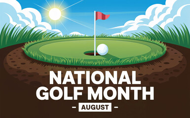 National Golf Month August Illustration with Golf Green and Ball