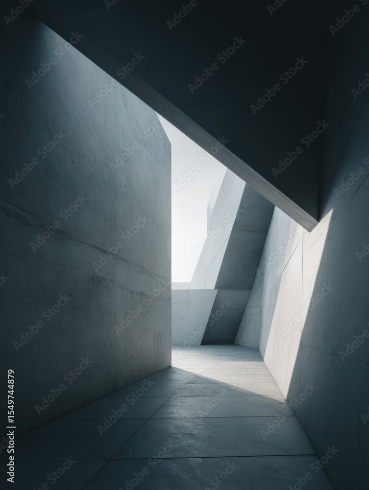 Poster modern minimalist architectural design featu sleek concrete surfaces with geometric angles and natur