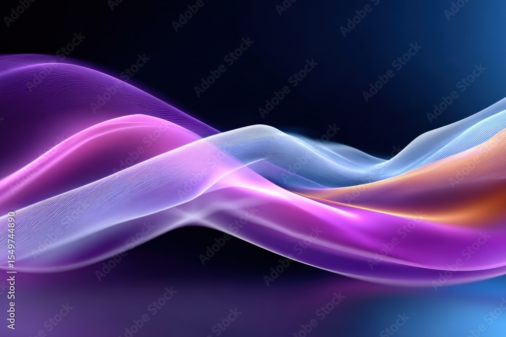 Poster Vibrant flowing abstract wave design with colorful light streaks on dark background for modern digital art or technology themed visuals