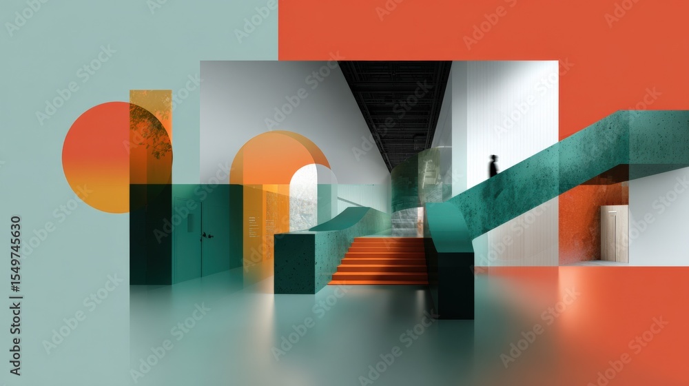 Poster modern abstract interior design with geometric shapes vibrant color palette creative architectural e