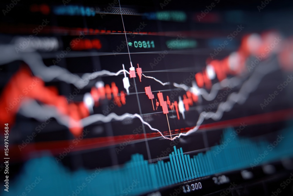 Aufkleber Dynamic Stock Market Chart with Candlestick Patterns and Graphs Showing Data Trends and Fluctuations in Financial Securities