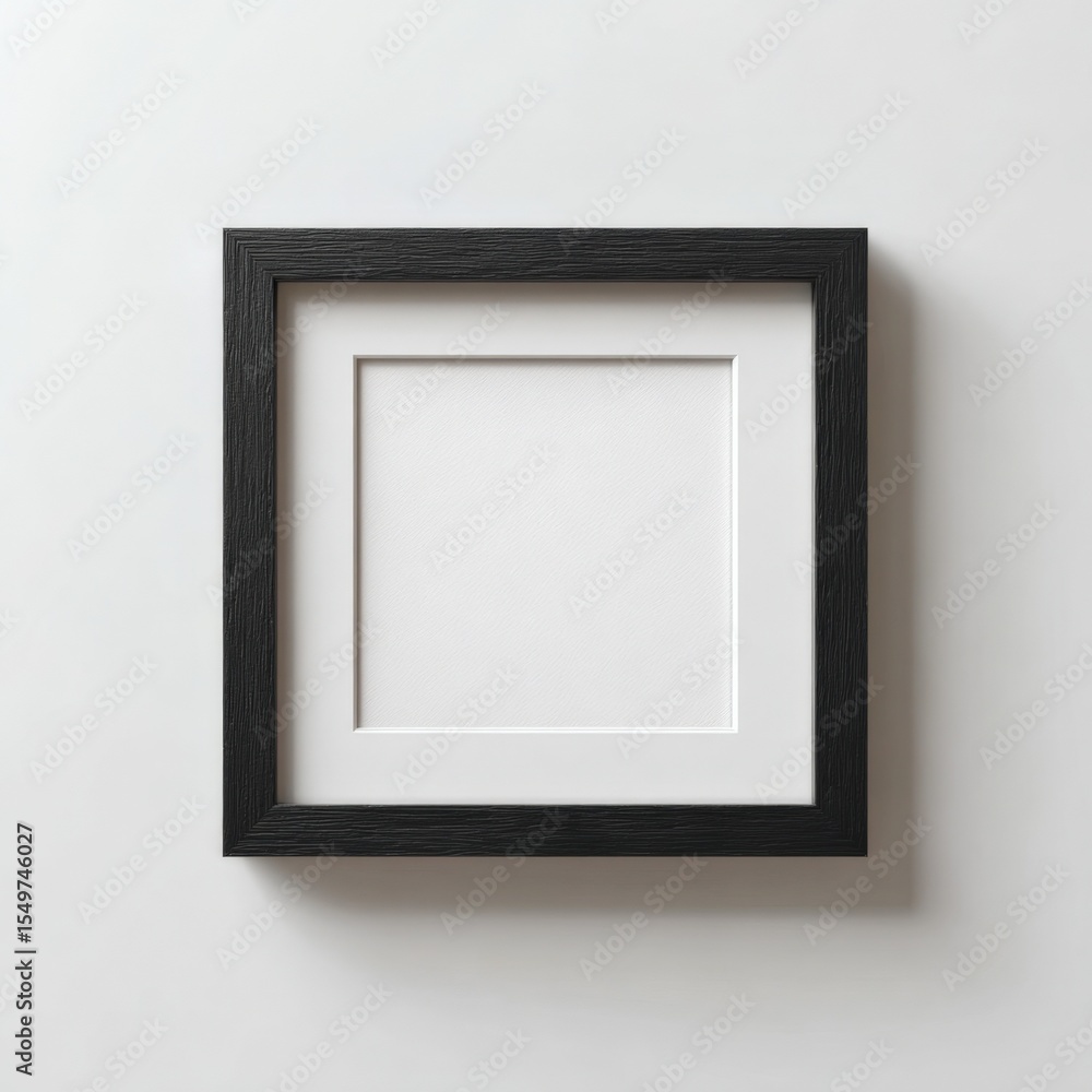 Poster minimalist square picture frame with black border and white matting mounted on clean white wall for 