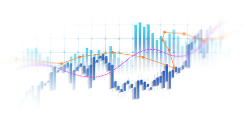 PNG Stock Market Trend Bars with Flowing Line Chart on Transparent Background. Financial Growth Graph for Business Investment Analytics