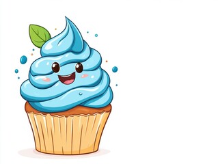 Cute light blue icing cupcake with happy face
