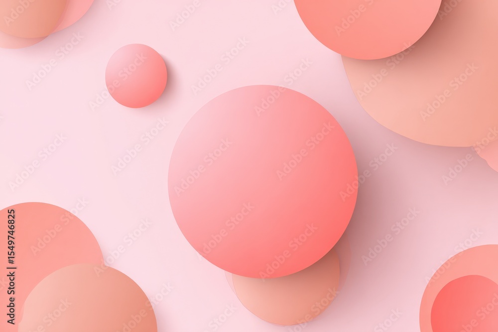 Poster Abstract 3D Render of Soft Pink and Peach Spheres on Light Pink Background for Modern Minimalist and Art Design Concepts
