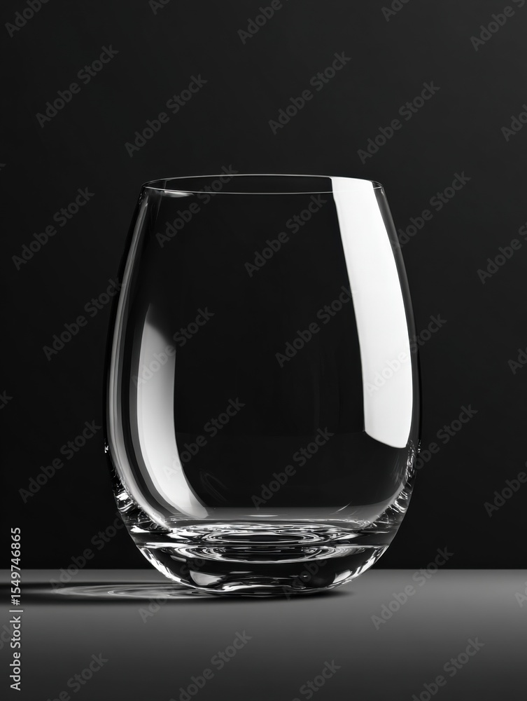 Poster Clear empty glass tumbler with a smooth rounded shape and reflections on a dark background perfect for beverage and drinking concept