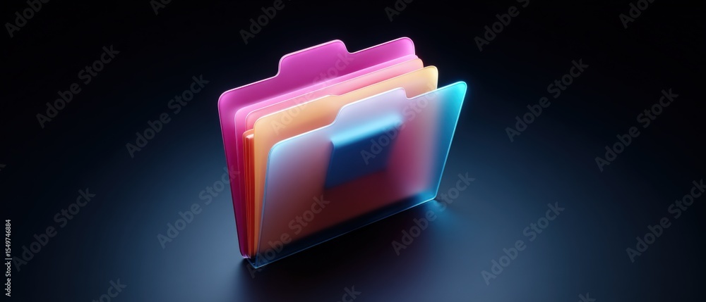 Fototapete Brightly Lit Colorful Folder Files Array with Modern Digital Organization Concept on Dark Background for Data Management
