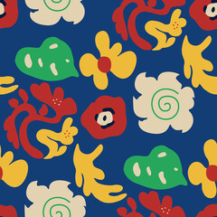 Groovy retro seamless floral pattern, Naive whimsical flower print for textile, home decor