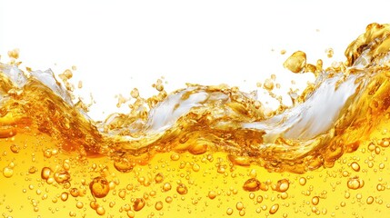 Sunlit yellow juice burst with scattered droplets against a pure white backdrop