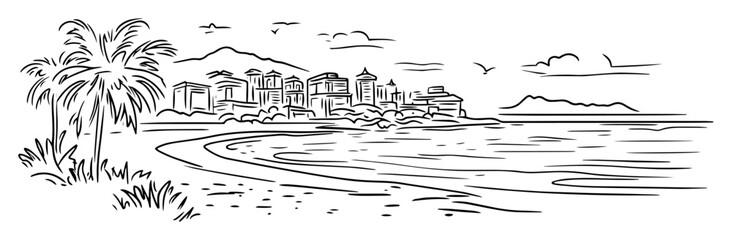 beachfront resort town with palm trees © Mago
