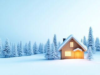 Cozy winter cabin in snowy forest