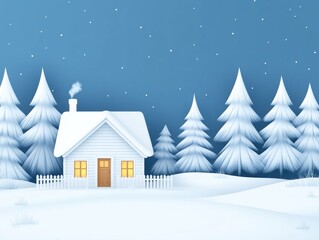 Snowy winter house in a forest