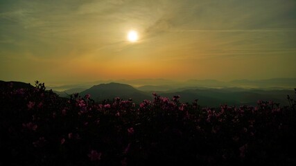 Beautiful mountain ridge and sunrise scenery in Korea