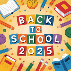 Back to School 2025 Colorful Blocks Books Pencils Balls