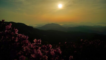 Beautiful mountain ridge and sunrise scenery in Korea
