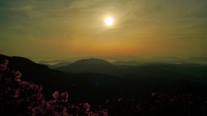 Beautiful mountain ridge and sunrise scenery in Korea