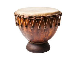 A traditional African djembe drum isolated on a white background 