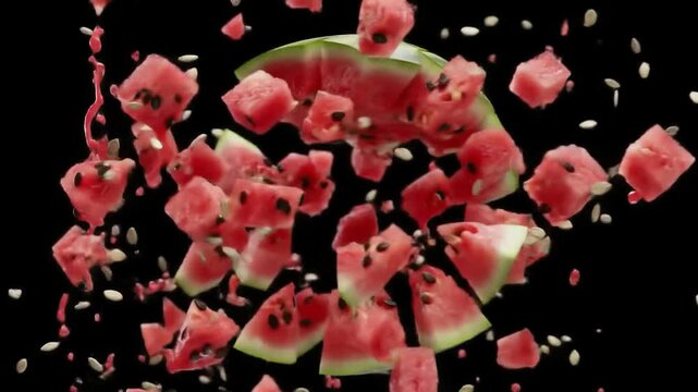 Ripe Watermelon Exploding in Super Slow Motion with Flying Pieces