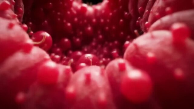 Abstract Animation Flying Through a Macro Red Raspberry Tunnel