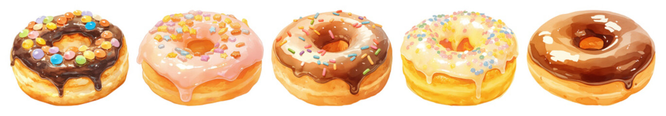 Fototapeta premium PNG Colorful donuts with various toppings, element set on transparent background