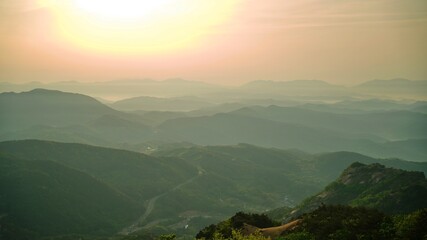 Beautiful mountain ridge and sunrise scenery in Korea