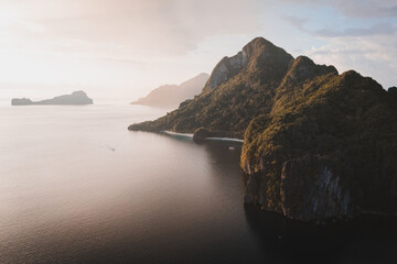Sunset Over Cliffs of Corong Corong Bay, El Nido, Palawan, Philippines