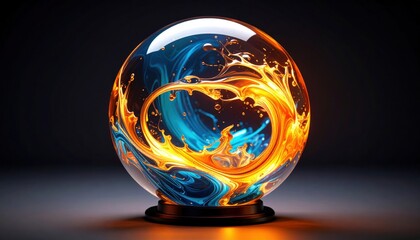 Glowing Glass Sphere With Fire And Water Design