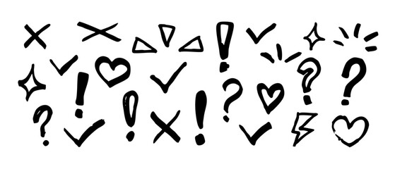 A set of creative, hand drawn doodles with highlights, arrows, frames, and symbols for annotation.