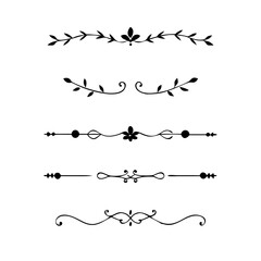 Vector dividers calligraphic line element.Set of Black Hand Drawn Rustic Doodle Design Elements. Decorative Floral Swirls, Scrolls, Text Frames, Dividers. Vintage Vector Illustration. 
