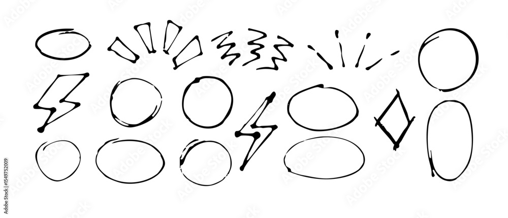 Poster sketchy icons with circles, lines, and arrows for highlighting or emphasizing important points.