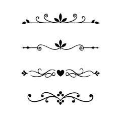 Vector dividers calligraphic line element.Set of Black Hand Drawn Rustic Doodle Design Elements. Decorative Floral Swirls, Scrolls, Text Frames, Dividers. Vintage Vector Illustration. 
