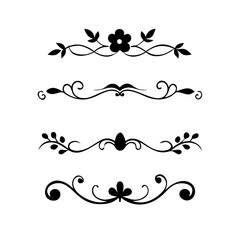 Vector dividers calligraphic line element.Set of Black Hand Drawn Rustic Doodle Design Elements. Decorative Floral Swirls, Scrolls, Text Frames, Dividers. Vintage Vector Illustration. 
