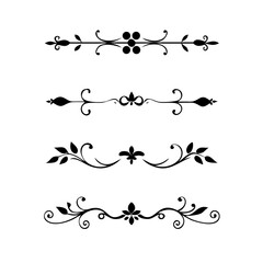 Vector dividers calligraphic line element.Set of Black Hand Drawn Rustic Doodle Design Elements. Decorative Floral Swirls, Scrolls, Text Frames, Dividers. Vintage Vector Illustration. 
