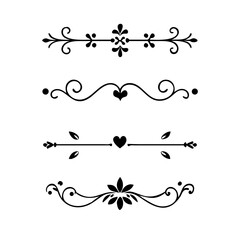 Vector dividers calligraphic line element.Set of Black Hand Drawn Rustic Doodle Design Elements. Decorative Floral Swirls, Scrolls, Text Frames, Dividers. Vintage Vector Illustration. 
