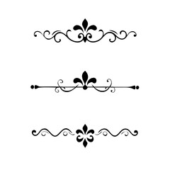Vector dividers calligraphic line element.Set of Black Hand Drawn Rustic Doodle Design Elements. Decorative Floral Swirls, Scrolls, Text Frames, Dividers. Vintage Vector Illustration. 
