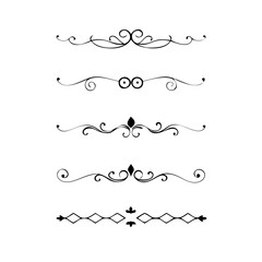 Vector dividers calligraphic line element.Set of Black Hand Drawn Rustic Doodle Design Elements. Decorative Floral Swirls, Scrolls, Text Frames, Dividers. Vintage Vector Illustration. 
