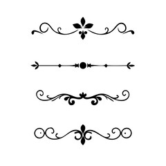 Vector dividers calligraphic line element.Set of Black Hand Drawn Rustic Doodle Design Elements. Decorative Floral Swirls, Scrolls, Text Frames, Dividers. Vintage Vector Illustration. 
