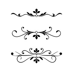 Vector dividers calligraphic line element.Set of Black Hand Drawn Rustic Doodle Design Elements. Decorative Floral Swirls, Scrolls, Text Frames, Dividers. Vintage Vector Illustration. 
