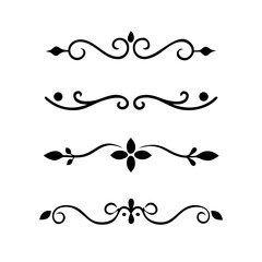 Vector dividers calligraphic line element.Set of Black Hand Drawn Rustic Doodle Design Elements. Decorative Floral Swirls, Scrolls, Text Frames, Dividers. Vintage Vector Illustration. 
