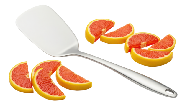 Isolated Spatula and Grapefruit Slices