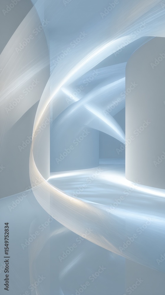 Poster a minimalist architectural space with curved walls and soft light in a futuristic design style