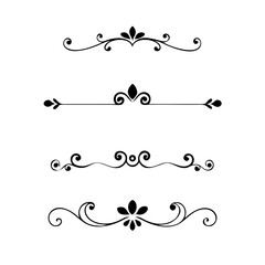 Vector dividers calligraphic line element.Set of Black Hand Drawn Rustic Doodle Design Elements. Decorative Floral Swirls, Scrolls, Text Frames, Dividers. Vintage Vector Illustration. 

