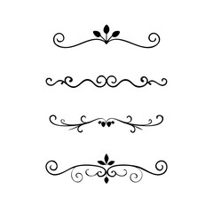 Vector dividers calligraphic line element.Set of Black Hand Drawn Rustic Doodle Design Elements. Decorative Floral Swirls, Scrolls, Text Frames, Dividers. Vintage Vector Illustration. 
