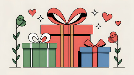 A festive Christmas gift box with a red ribbon and bow, perfect for holiday celebrations or birthday surprises
