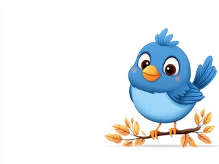 Naklejka premium Cute blue bird on branch with autumn leaves