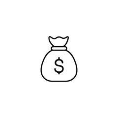 Simple line art icon of a money bag.  A dollar sign is visible inside the sack