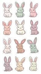 Cute cartoon bunnies in pastel colors